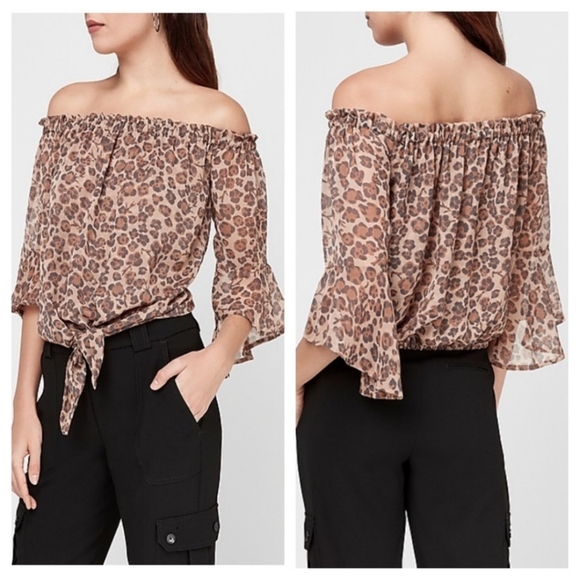 Express Animal Print Off the Shoulder Blouse. - Picture 2 of 4